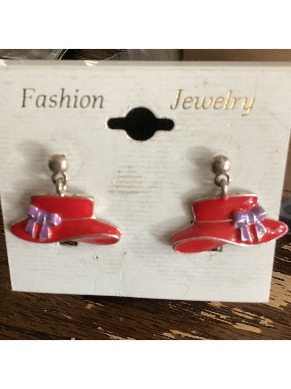Red Hat Society Enamel Earrings with Purple Bow 1569